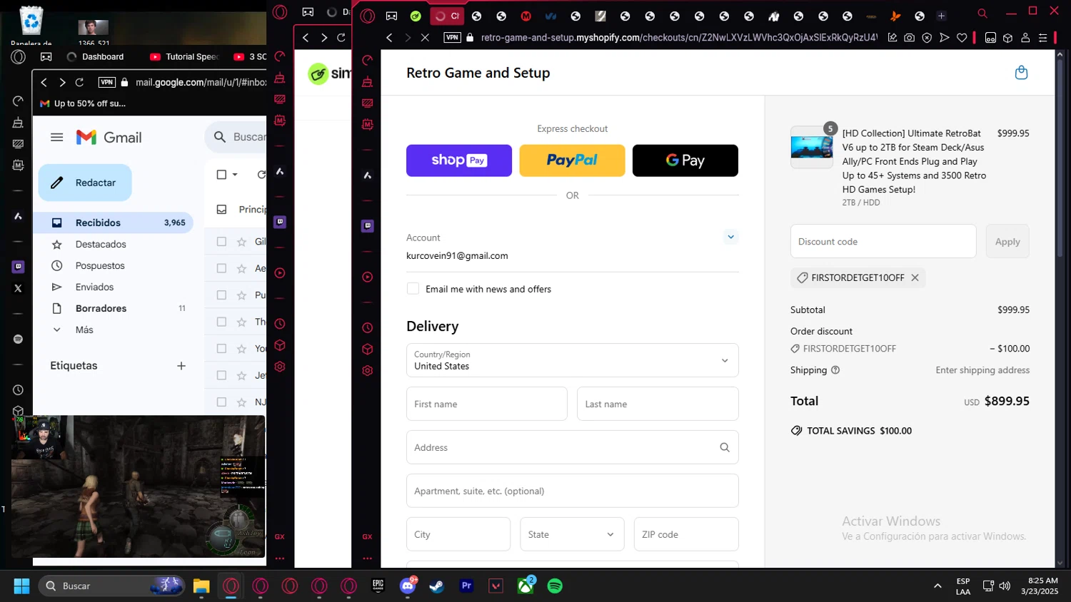 Retro Game and Setup promo code screenshot showing code FirstOrdetGet10off applied at Retro Game and Setup checkout page. Uploaded by SimplyCodes community member Billyyou on Mar 23, 2025