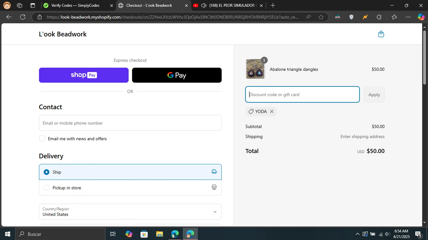Retro Game and Setup promo code screenshot showing code YODA applied at Retro Game and Setup checkout page. Uploaded by SimplyCodes community member Blackleg_Sanji on Apr 21, 2025