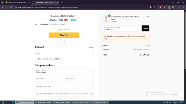 Retro Stage checkout page showing Retro Stage discount code box | Screenshot taken by SimplyCodes community member on Sep 12, 2025