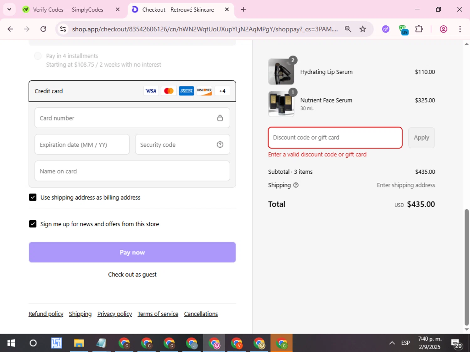 Retrouvé promo code screenshot showing code ld20 applied at Retrouvé checkout page. Uploaded by SimplyCodes community member QuestCurator1644 on Sep 2, 2025