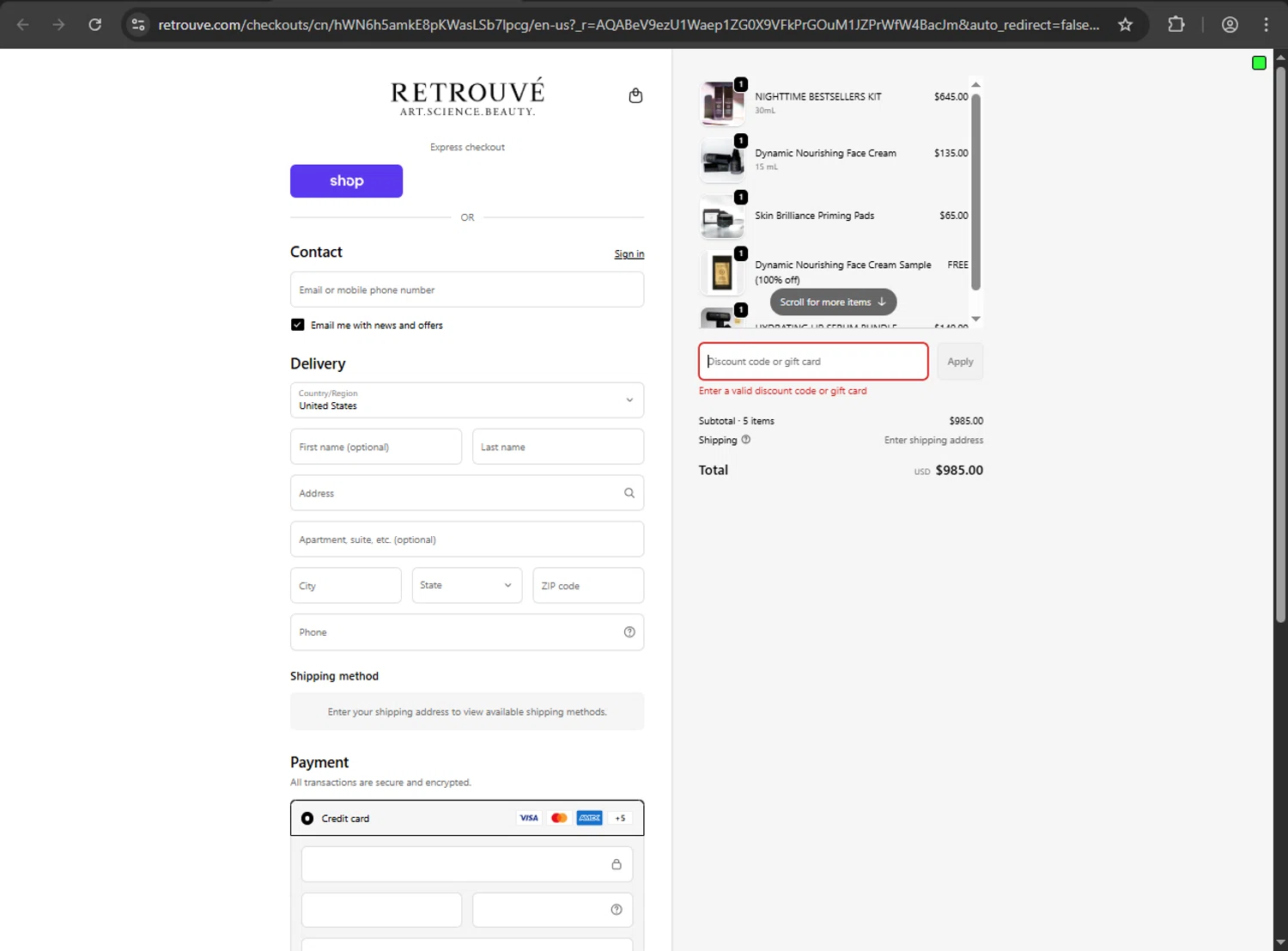 Retrouvé promo code screenshot showing code BODY40 applied at Retrouvé checkout page. Uploaded by SimplyCodes community member ValiantFox2134 on Dec 21, 2025