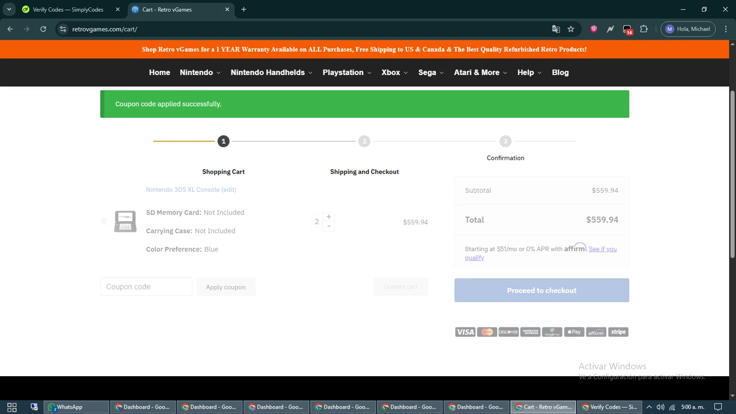 Retro vGames discount code screenshot showing code welcome applied at Retro vGames checkout page. Uploaded by SimplyCodes community member VoucherCurator824 on Jun 21, 2025