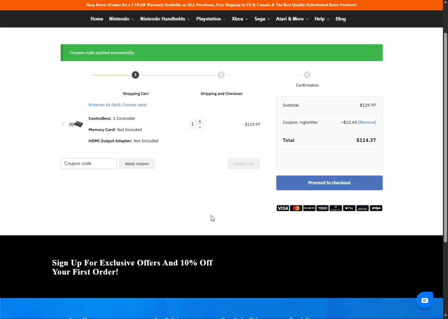 Retro vGames discount code screenshot showing code RVGTWITTER applied at Retro vGames checkout page. Uploaded by SimplyCodes community member Doomslayer on Jun 21, 2025