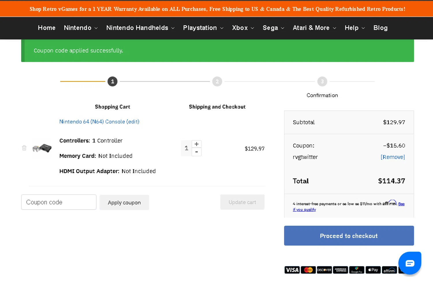Retro vGames discount code screenshot showing code RVGTWITTER applied at Retro vGames checkout page. Uploaded by SimplyCodes community member Parangutirimicuaro on Jun 28, 2025