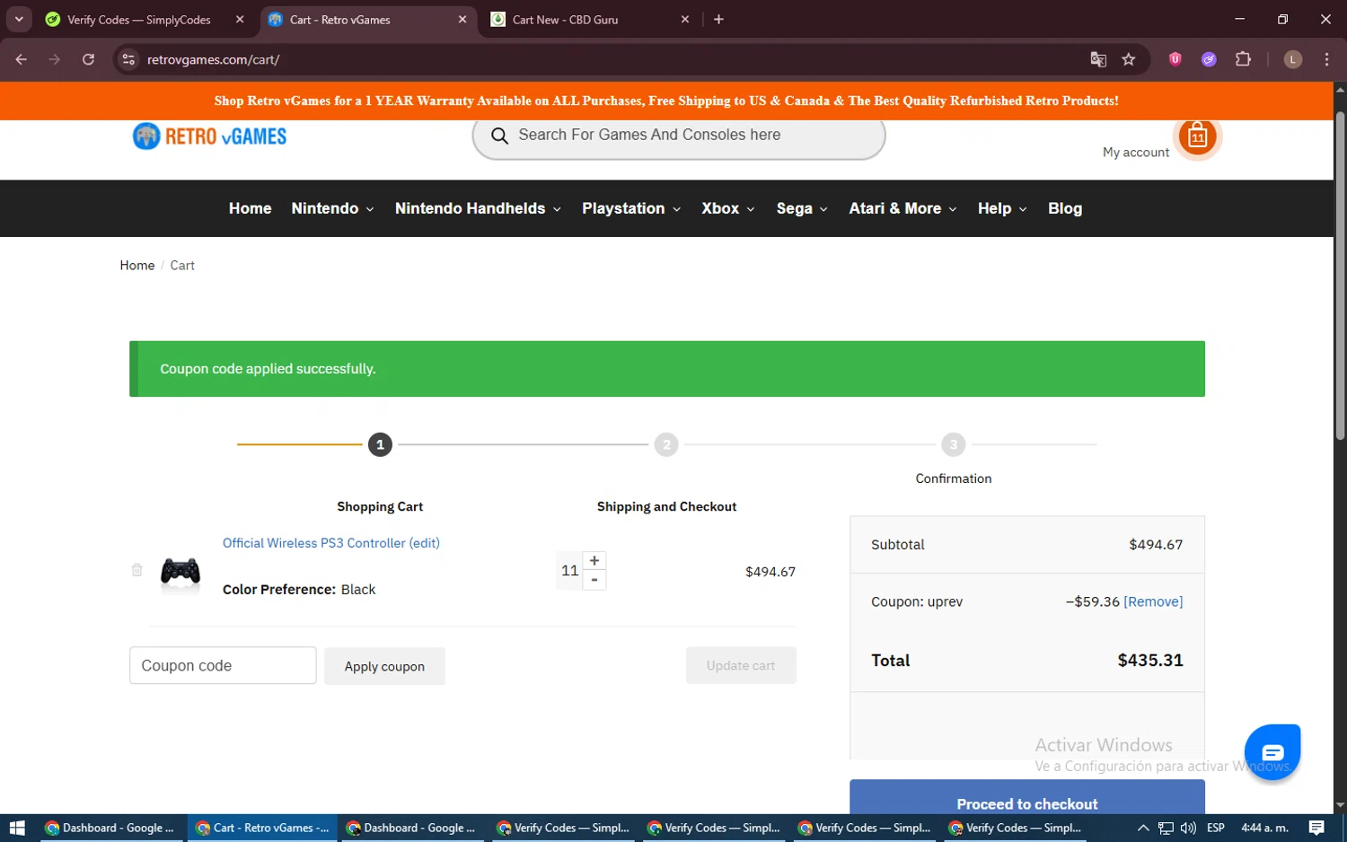 Retro vGames discount code screenshot showing code UPREV applied at Retro vGames checkout page. Uploaded by SimplyCodes community member BrilliantTiger9986 on Jun 21, 2025