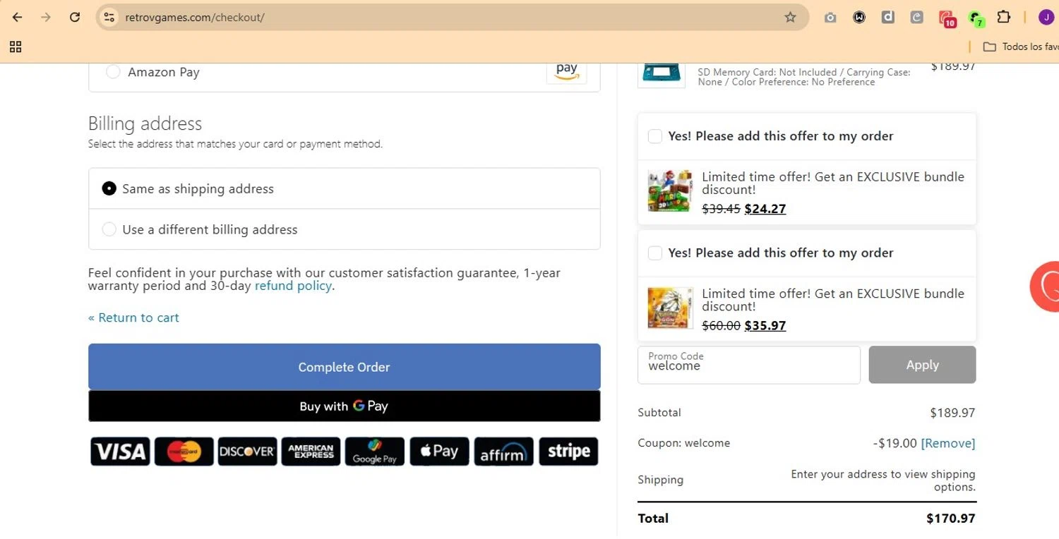 Retro vGames discount code screenshot showing code welcome applied at Retro vGames checkout page. Uploaded by SimplyCodes community member Elcompa on Oct 30, 2025