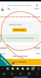 NEWSLETTER10 coupon verification screenshot