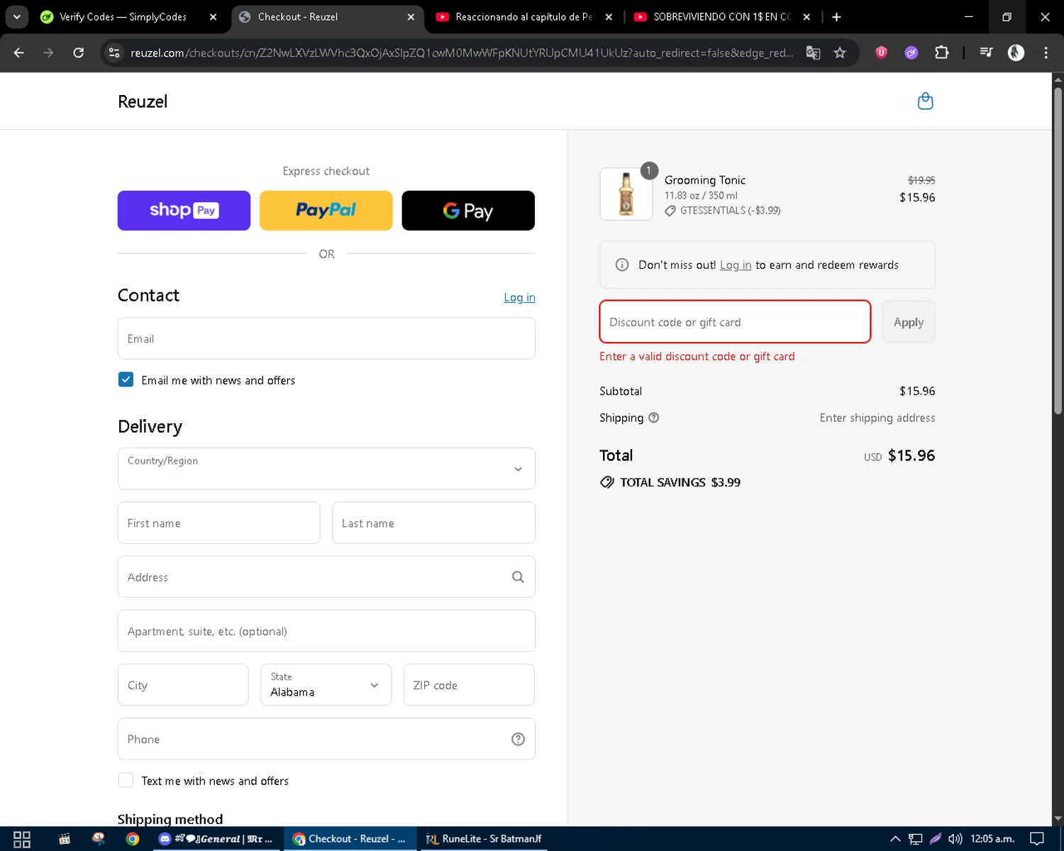 Reuzel discount code screenshot showing code 20%OFF applied at Reuzel checkout page. Uploaded by SimplyCodes community member CleverSentinel9441 on Jul 12, 2025
