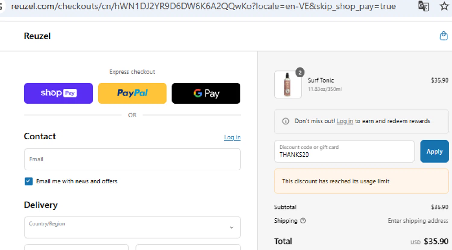 Reuzel discount code screenshot showing code THANKS20 applied at Reuzel checkout page. Uploaded by SimplyCodes community member PennyOwl2559 on Jul 30, 2025