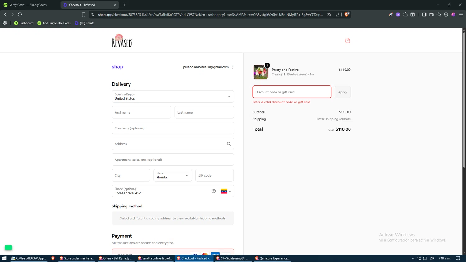 ReVased promo code screenshot showing code GIVETHANKS20 applied at ReVased checkout page. Uploaded by SimplyCodes community member 9p99p9p on Dec 19, 2025