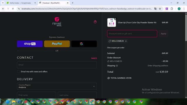 Revel Nail checkout page showing Revel Nail coupon code box | Screenshot taken by SimplyCodes community member on Apr 8, 2025