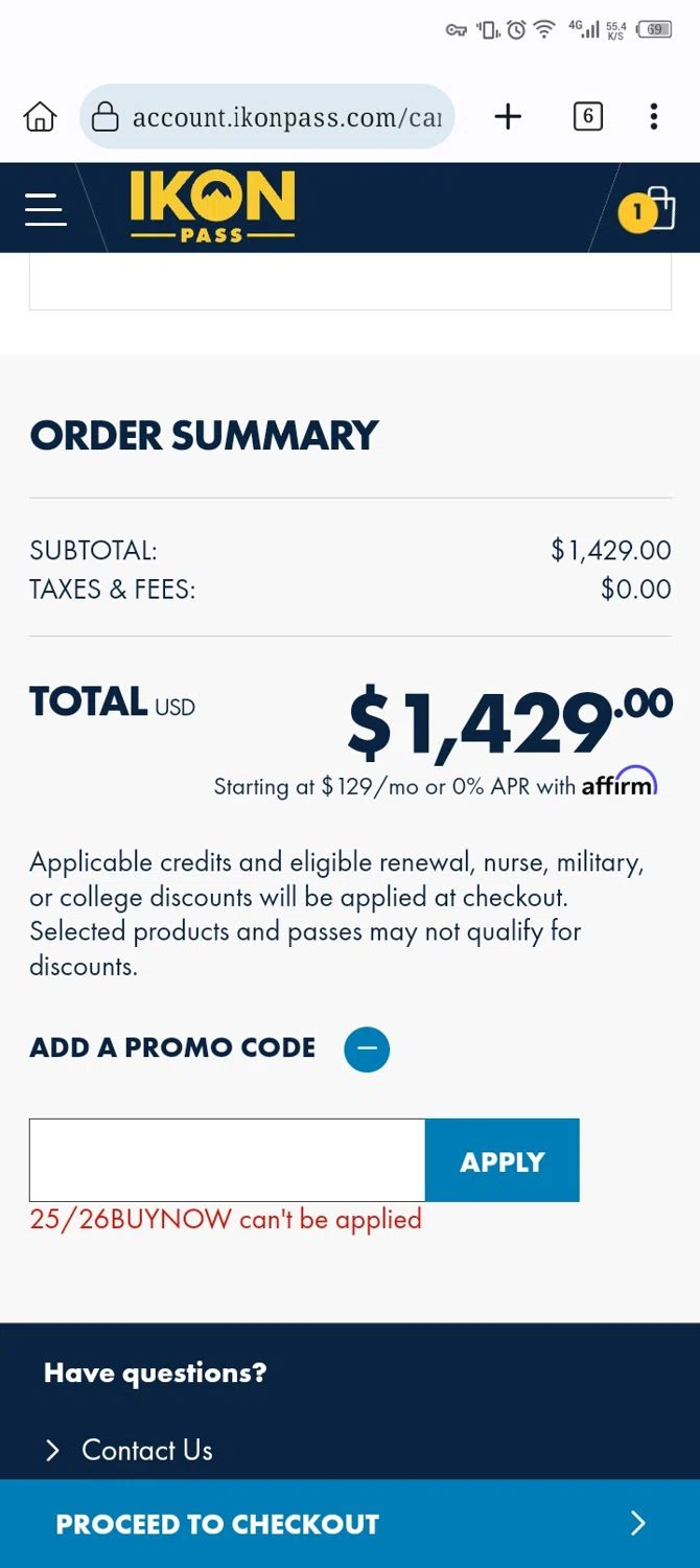 Revelstoke Mountain Resort discount code screenshot showing code 25/26BUYNOW applied at Revelstoke Mountain Resort checkout page. Uploaded by SimplyCodes community member Xx_Cogeburras3000_xX on May 10, 2025