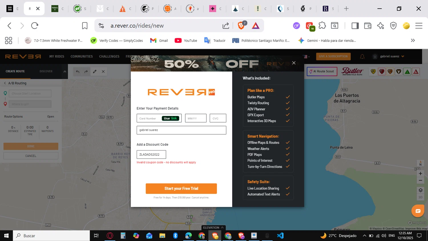 Rever coupon code screenshot showing code ZLADADS2022 applied at Rever checkout page. Uploaded by SimplyCodes community member conorgrey on Dec 10, 2025