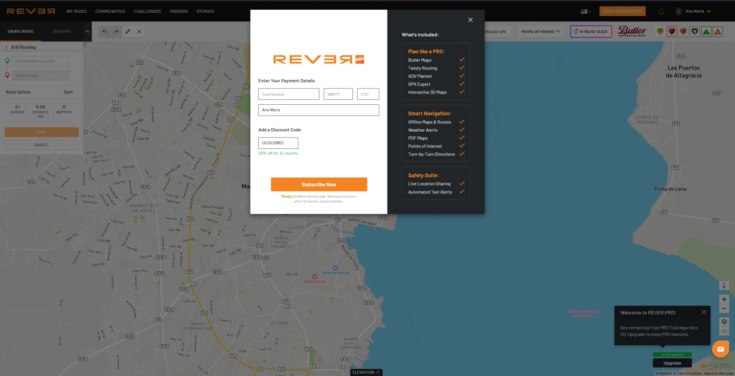 Rever coupon code screenshot showing code UCOLDBRO applied at Rever checkout page. Uploaded by SimplyCodes community member bluemoony on Oct 25, 2025