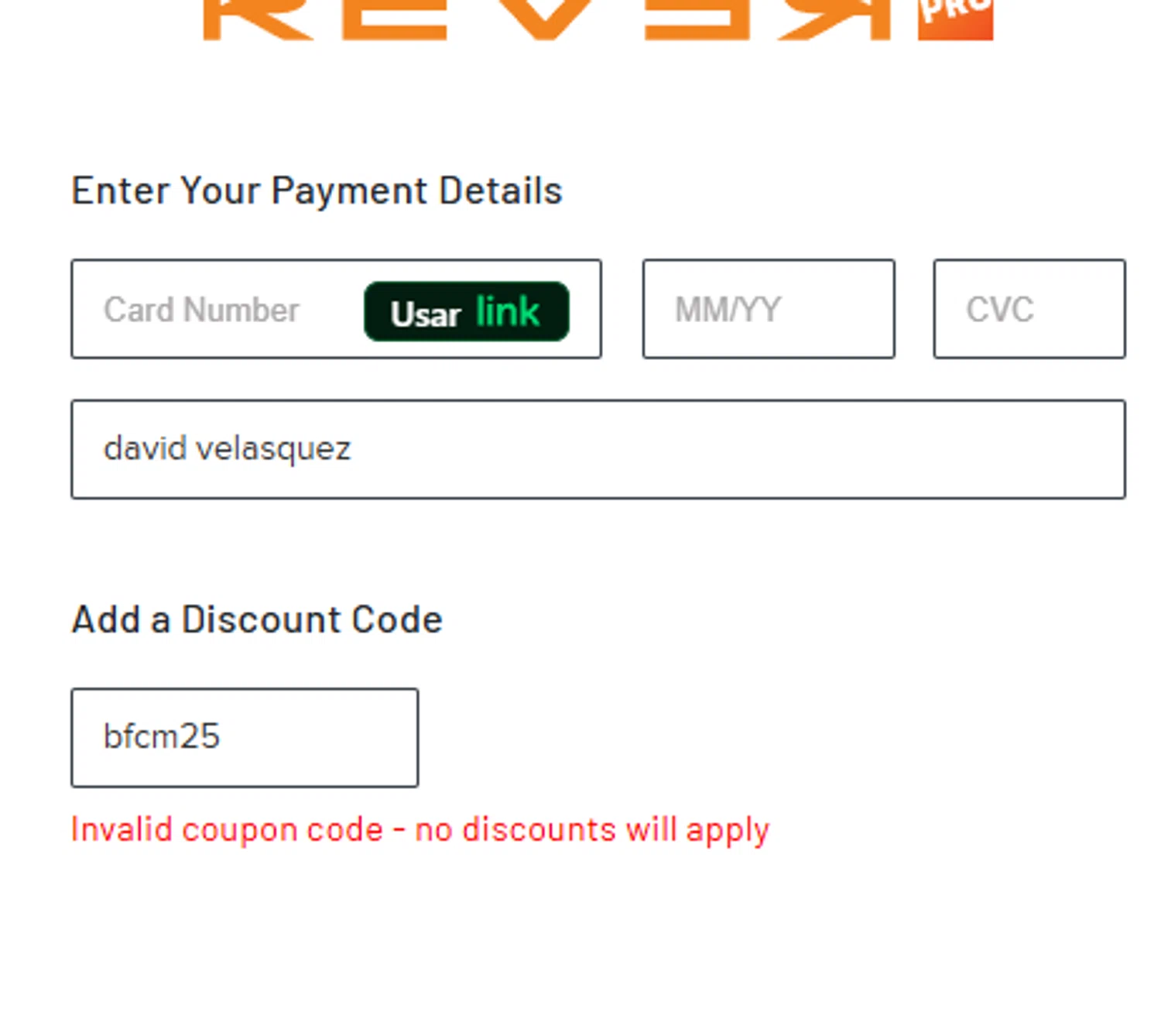Rever coupon code screenshot showing code bfcm25 applied at Rever checkout page. Uploaded by SimplyCodes community member Olorinnnnn on Nov 27, 2025