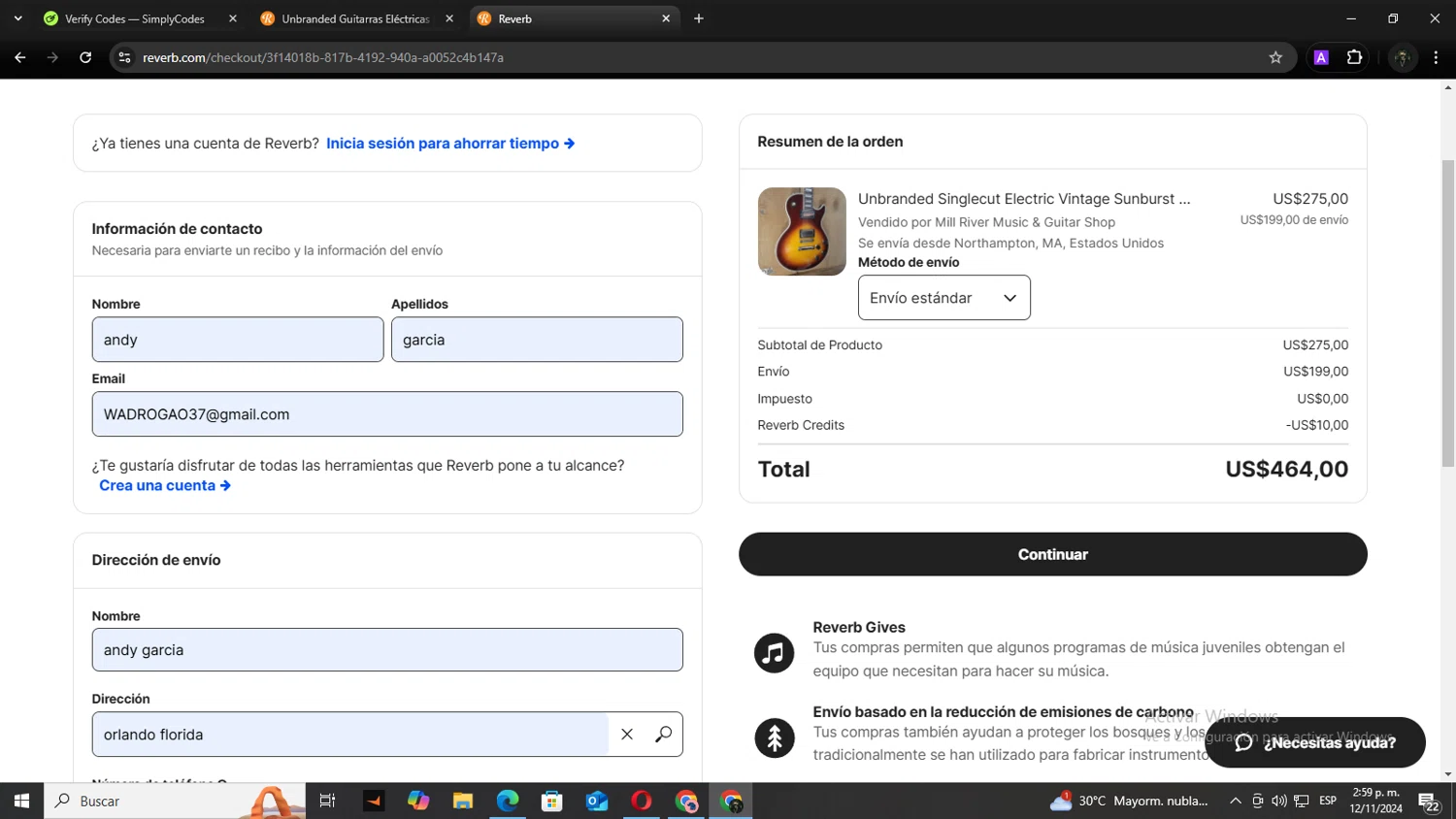 where to use Reverb promo code box