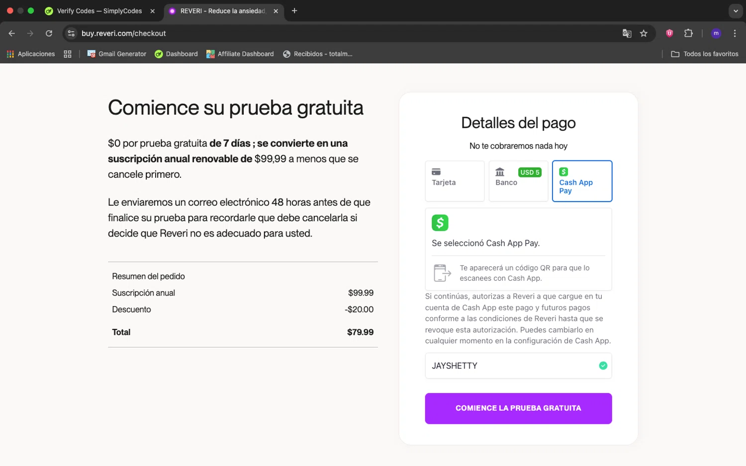 REVERI discount code screenshot showing code JAYSHETTY applied at REVERI checkout page. Uploaded by SimplyCodes community member 1234ely on Sep 30, 2025