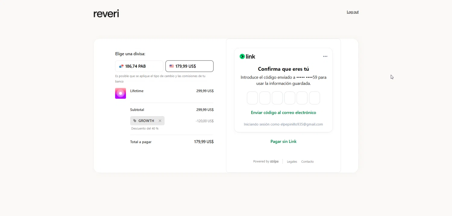 REVERI discount code screenshot showing code GROWTH applied at REVERI checkout page. Uploaded by SimplyCodes community member Enmanuel99 on Dec 28, 2025