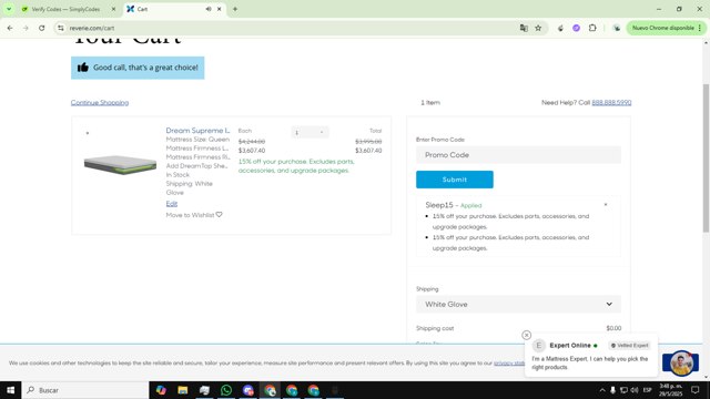 Reverie checkout page showing Reverie promo code box | Screenshot taken by SimplyCodes community member on May 29, 2025