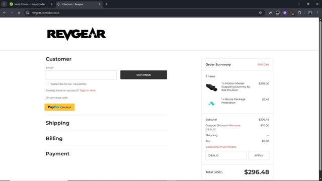 Revgear checkout page showing Revgear promo code box | Screenshot taken by SimplyCodes community member on Aug 12, 2025