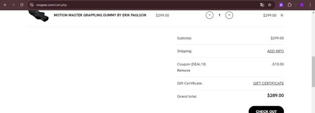 Revgear checkout page showing Revgear promo code box | Screenshot taken by SimplyCodes community member on Aug 12, 2024