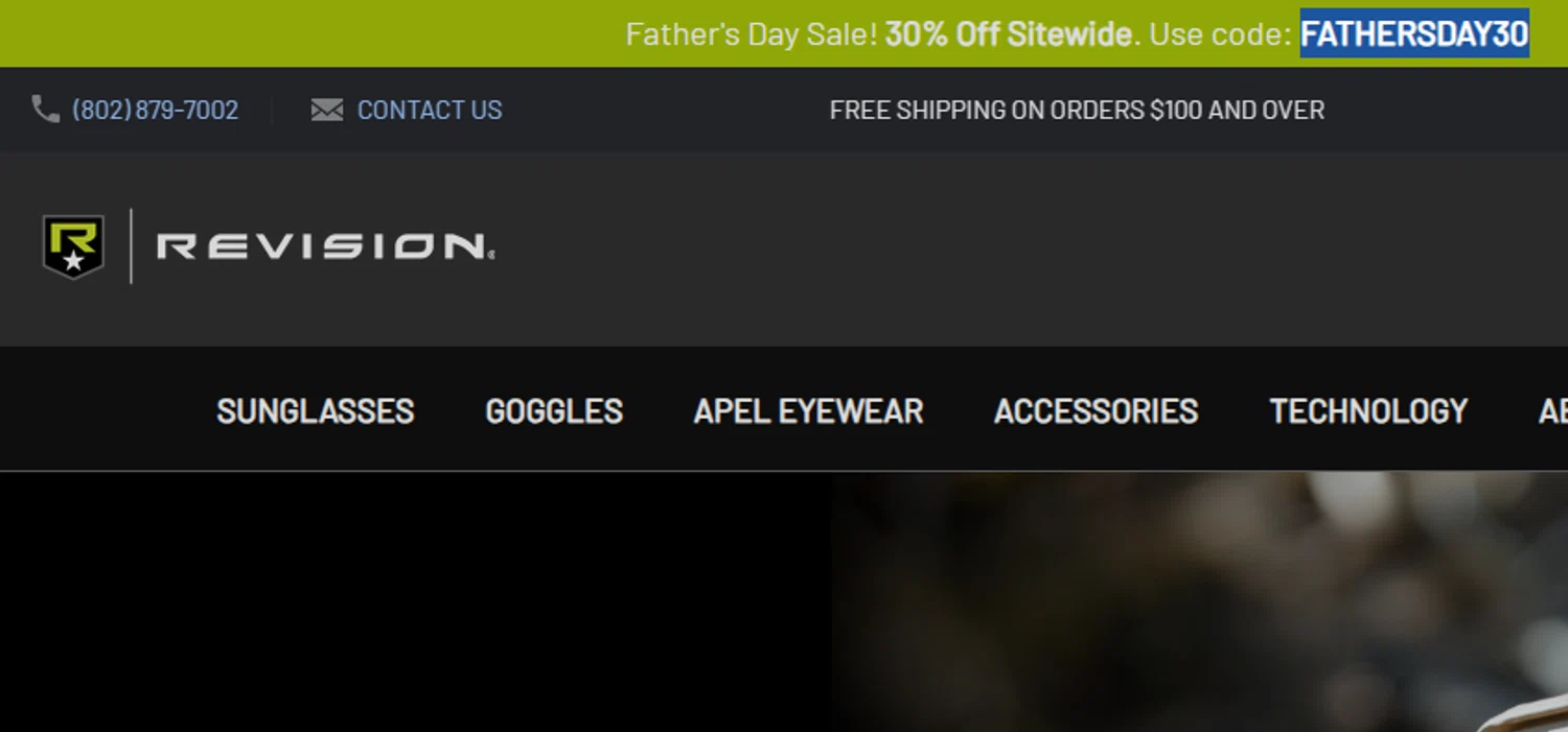 Revision Military promo code screenshot showing code FATHERSDAY30 applied at Revision Military checkout page. Uploaded by SimplyCodes community member josemiguelaponte on Jun 16, 2026