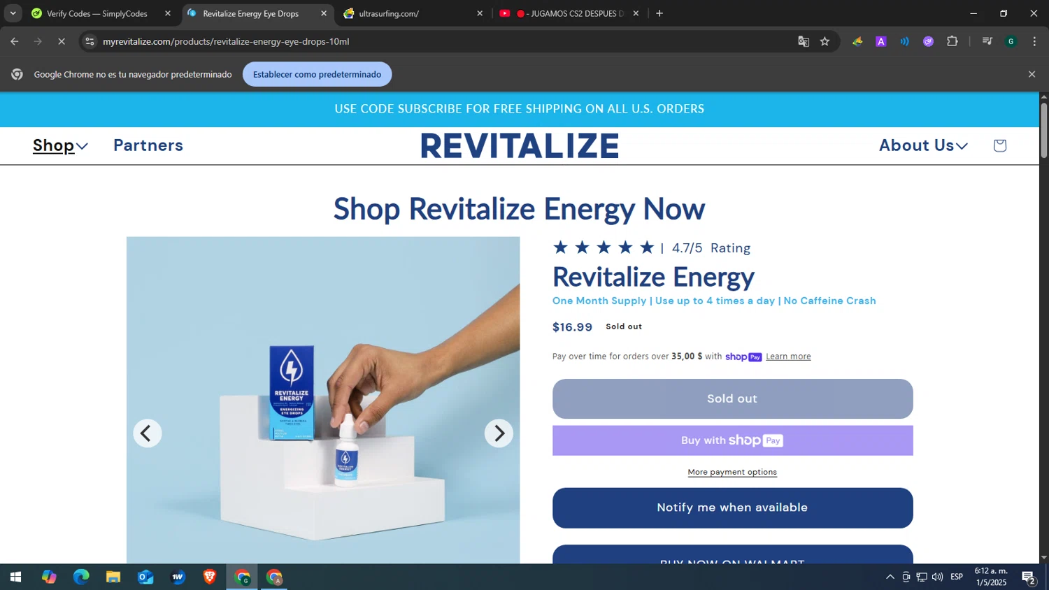 Revitalize Energy promo code screenshot showing code SIMPLYCODESFree applied at Revitalize Energy checkout page. Uploaded by SimplyCodes community member tonikros on May 1, 2025