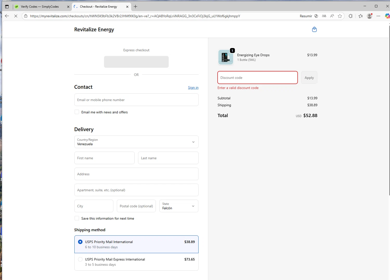 Revitalize Energy promo code screenshot showing code DFR applied at Revitalize Energy checkout page. Uploaded by SimplyCodes community member EpicTitan8654 on Nov 15, 2025