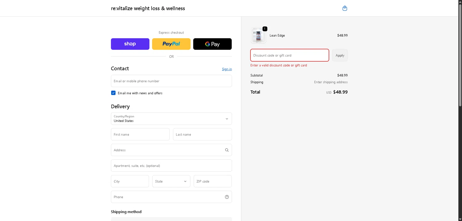 re:vitalize Shop promo code screenshot showing code NY2026-FS applied at re:vitalize Shop checkout page. Uploaded by SimplyCodes community member CleverLynx8583 on Dec 21, 2025