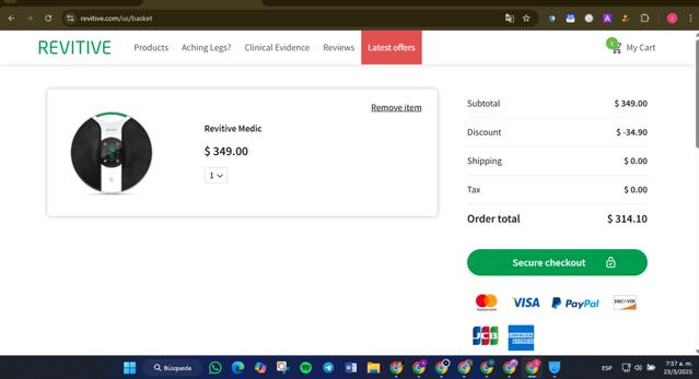 Revitive checkout page showing Revitive promo code box | Screenshot taken by SimplyCodes community member on Mar 23, 2025