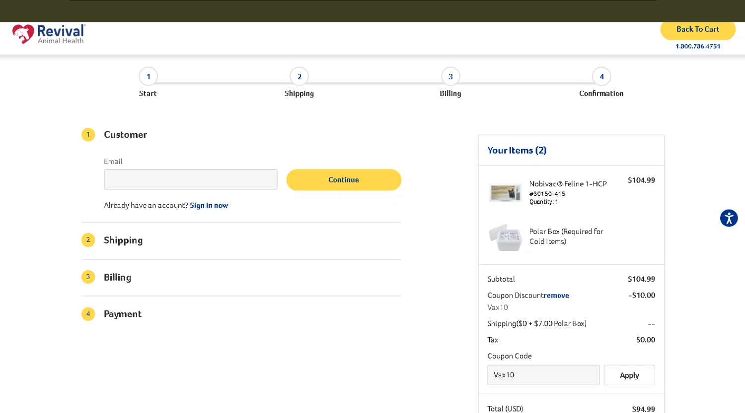 where to use Revival Animal Health promo code box