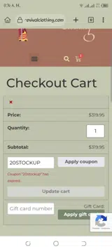 20STOCKUP coupon verification screenshot