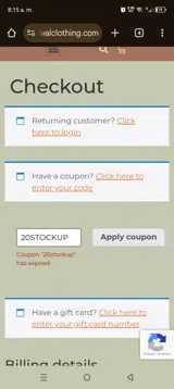 20STOCKUP coupon verification screenshot