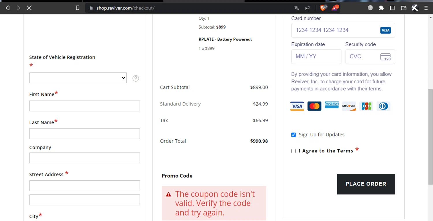 Reviver discount code screenshot showing code REDEYE10 applied at Reviver checkout page. Uploaded by SimplyCodes community member l2994552451687 on Nov 13, 2025