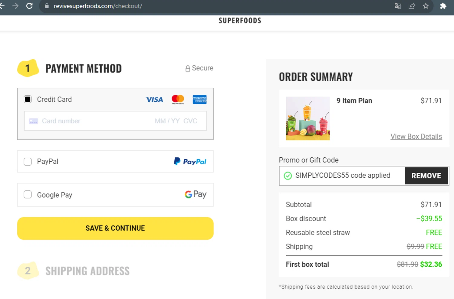where to use Revive Superfoods promo code box
