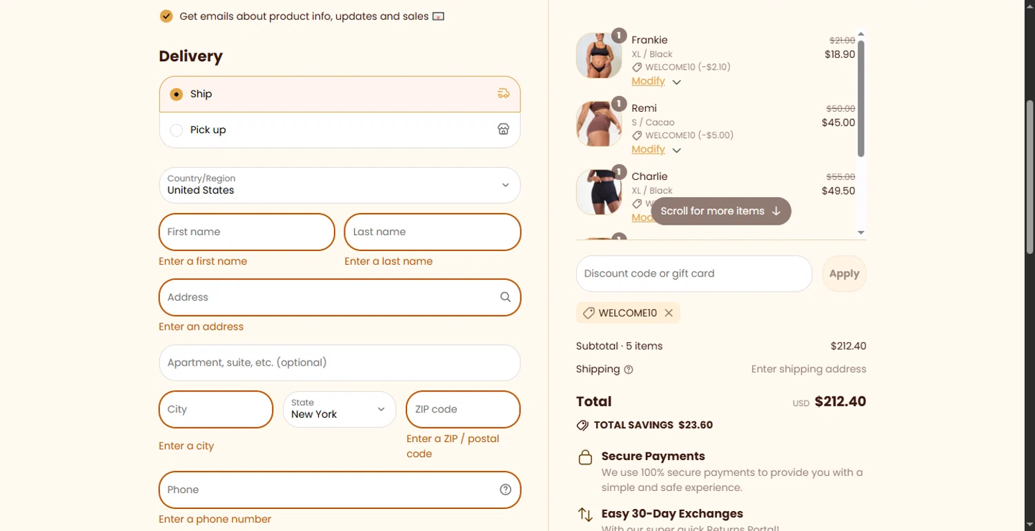 Revol Cares discount code screenshot showing code WELCOME10 applied at Revol Cares checkout page. Uploaded by SimplyCodes community member CodeFinder699 on Jul 24, 2025