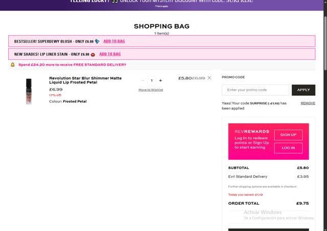 Revolution Beauty checkout page showing Revolution Beauty discount code box | Screenshot taken by SimplyCodes community member on Aug 28, 2025