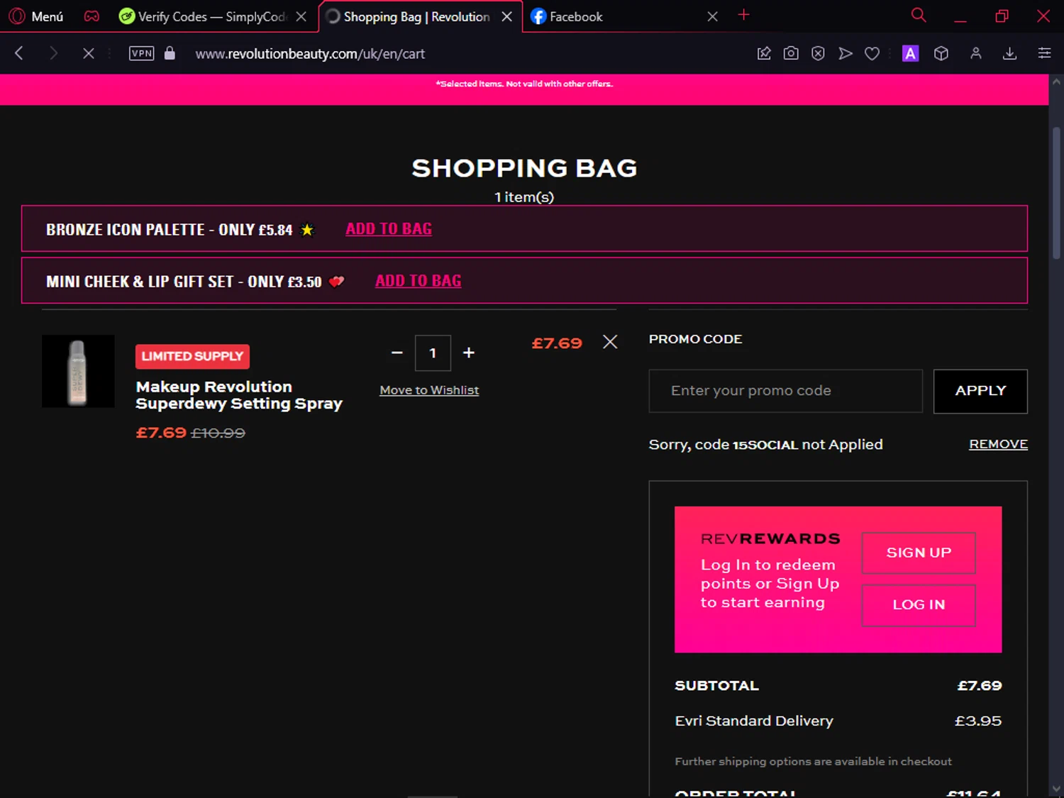 where to use Revolution Beauty promo code box
