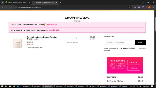 Revolution Beauty checkout page showing Revolution Beauty discount code box | Screenshot taken by SimplyCodes community member on Aug 6, 2025