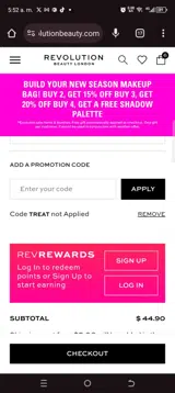 Revolution Beauty US coupon verification screenshot