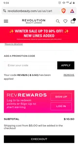Revolution Beauty US coupon verification screenshot