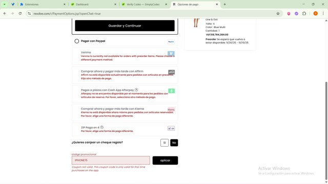 Revolve checkout page showing Revolve promo code box | Screenshot taken by SimplyCodes community member on Aug 23, 2025
