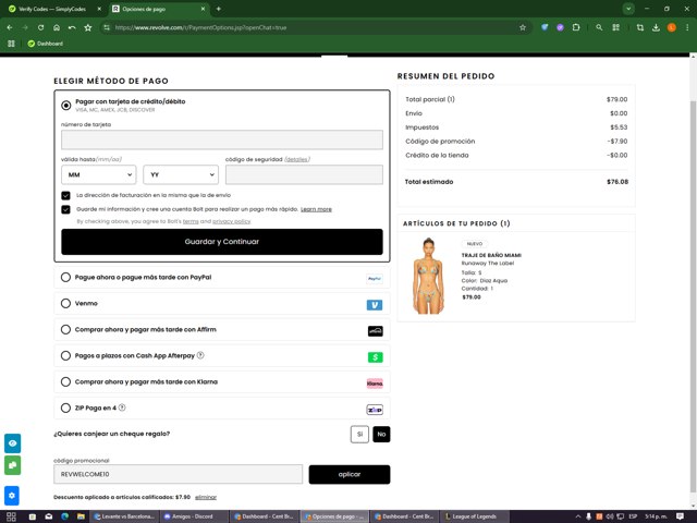 Revolve checkout page showing Revolve promo code box | Screenshot taken by SimplyCodes community member on Aug 23, 2025