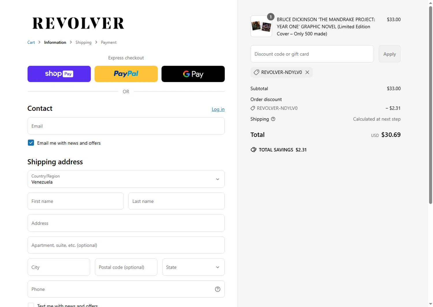 Revolver Magazine discount code screenshot showing code Revolver-NdYlV0 applied at Revolver Magazine checkout page. Uploaded by SimplyCodes community member PennyScholar504 on Apr 7, 2025