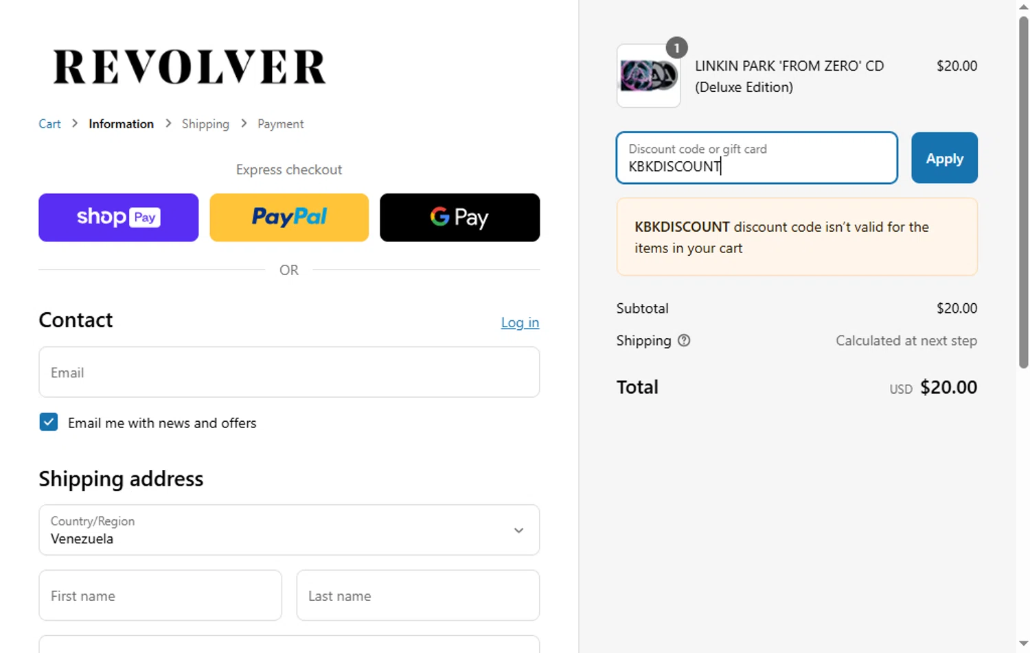 Revolver Magazine discount code screenshot showing code KBKDISCOUNT applied at Revolver Magazine checkout page. Uploaded by SimplyCodes community member BargainSaver8204 on Mar 30, 2025