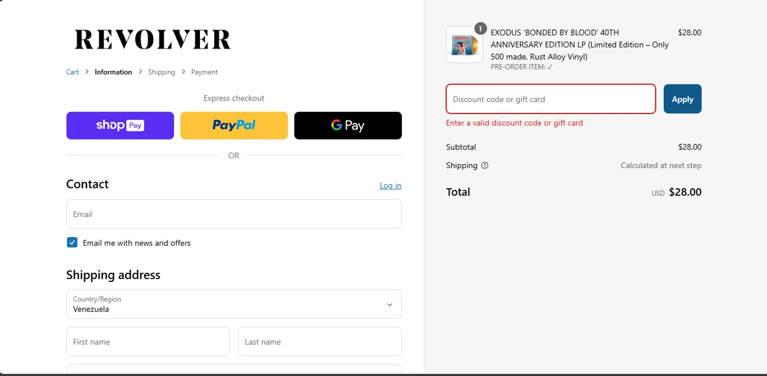 Revolver Magazine discount code screenshot showing code HAPPY20 applied at Revolver Magazine checkout page. Uploaded by SimplyCodes community member jupitera on Mar 8, 2025