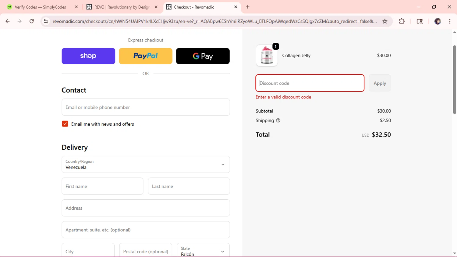 Revomadic coupon code screenshot showing code REVO10 applied at Revomadic checkout page. Uploaded by SimplyCodes community member aSASAS on Nov 8, 2025