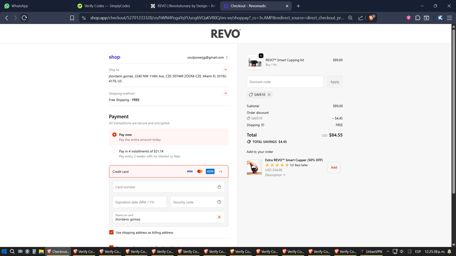 Revomadic coupon code screenshot showing code save10 applied at Revomadic checkout page. Uploaded by SimplyCodes community member SimplyGOAT on Oct 22, 2025