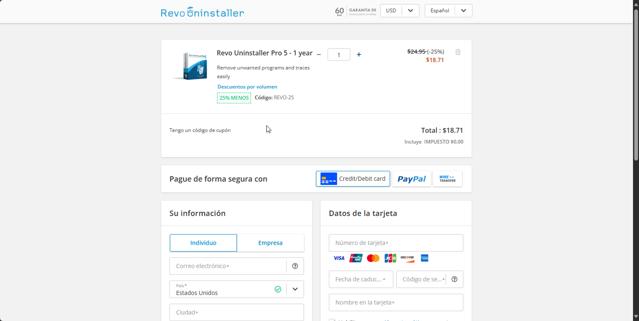 Revo Uninstaller checkout page showing Revo Uninstaller discount code box | Screenshot taken by SimplyCodes community member on May 27, 2025
