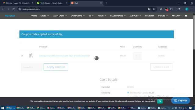 Rexing checkout page showing Rexing coupon code box | Screenshot taken by SimplyCodes community member on Sep 8, 2025